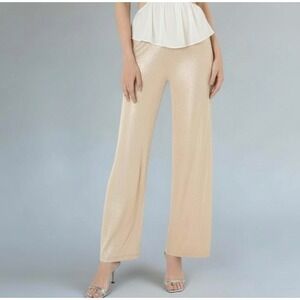 ZARA Shimmer Pants Womens M Gold Metallic Wide Leg Holiday New years eve NYE NWT